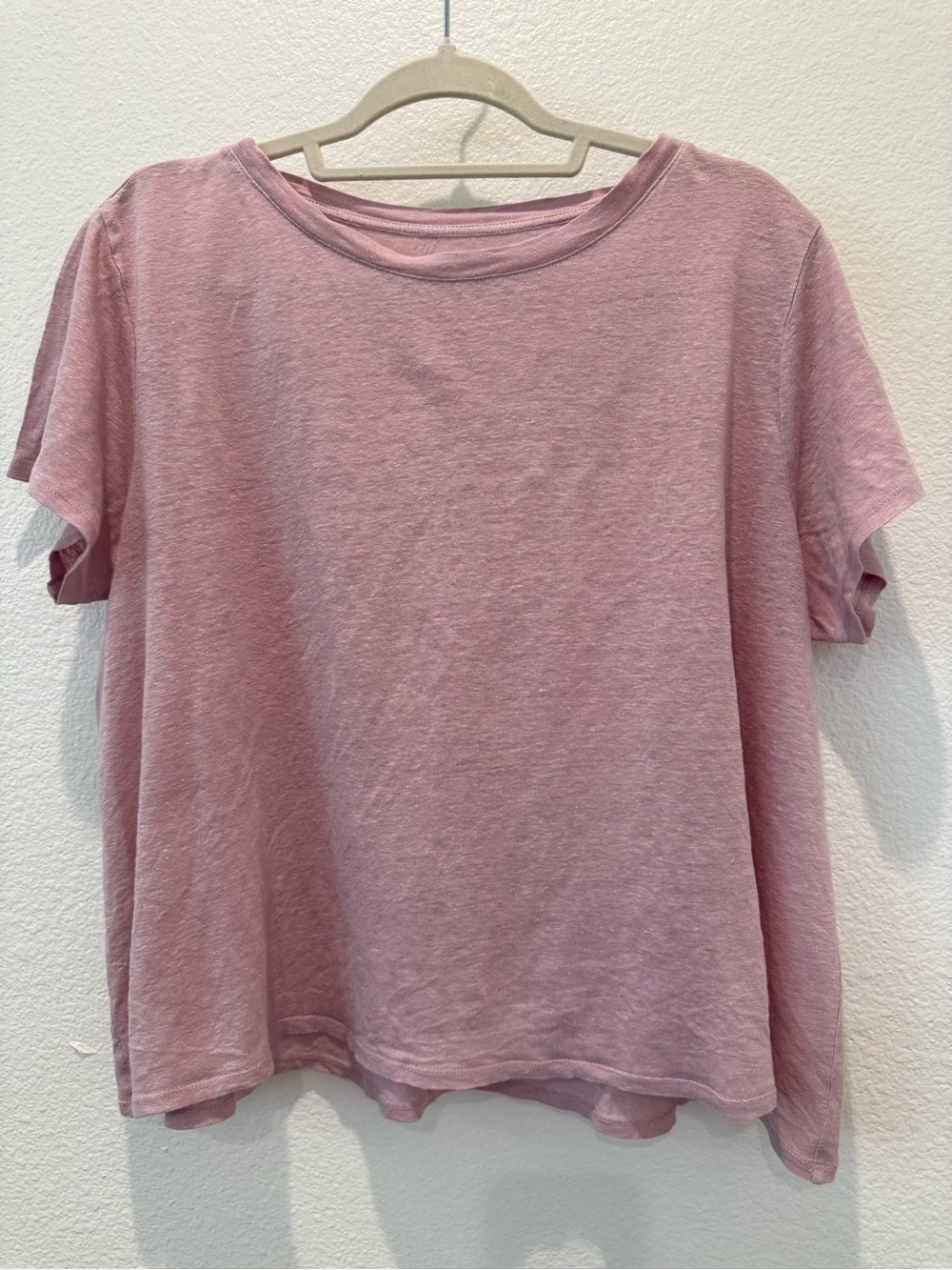 Eileen Fisher 100% Linen jersey boxy tee pink preloved natural fibers